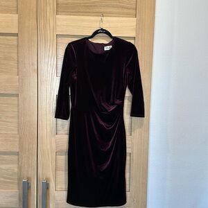 Eliza J Velvet 3/4 Sleeve Ruched Midi Shift Dress
